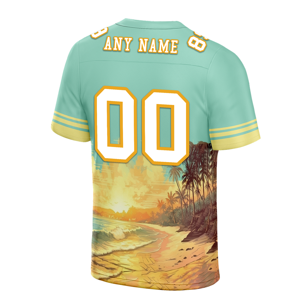 Custom Aqua Yellow Hawaii White Personalized Authentic Football Jersey FBJ02-bc0fb00