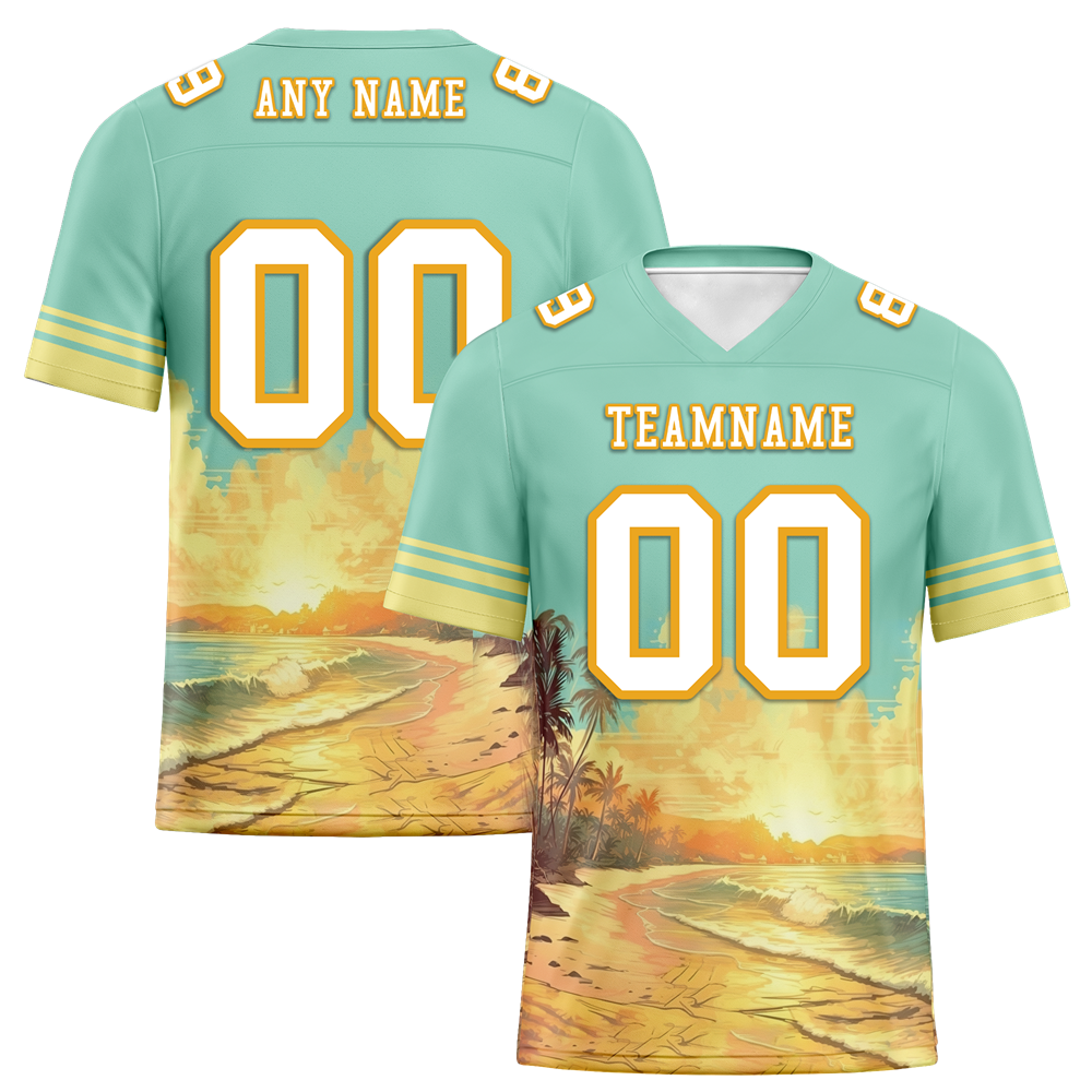 Custom Aqua Yellow Hawaii White Personalized Authentic Football Jersey FBJ02-bc0fb00