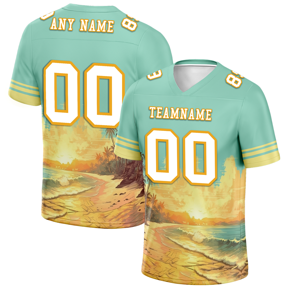 Custom Aqua Yellow Hawaii White Personalized Authentic Football Jersey FBJ02-bc0fb00