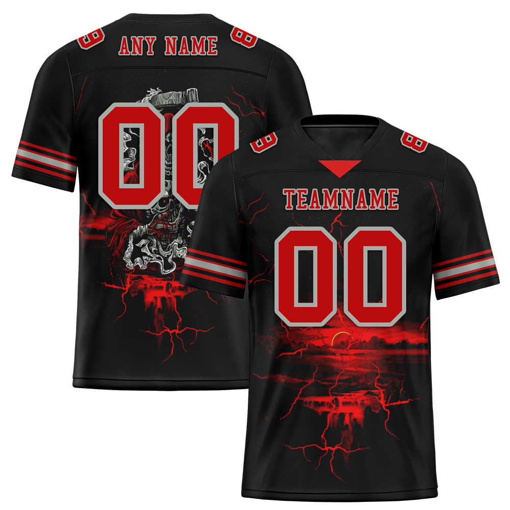 Custom Black Skull Fashion Red Personalized Authentic Football Jersey FBJ02-bc0fbaa