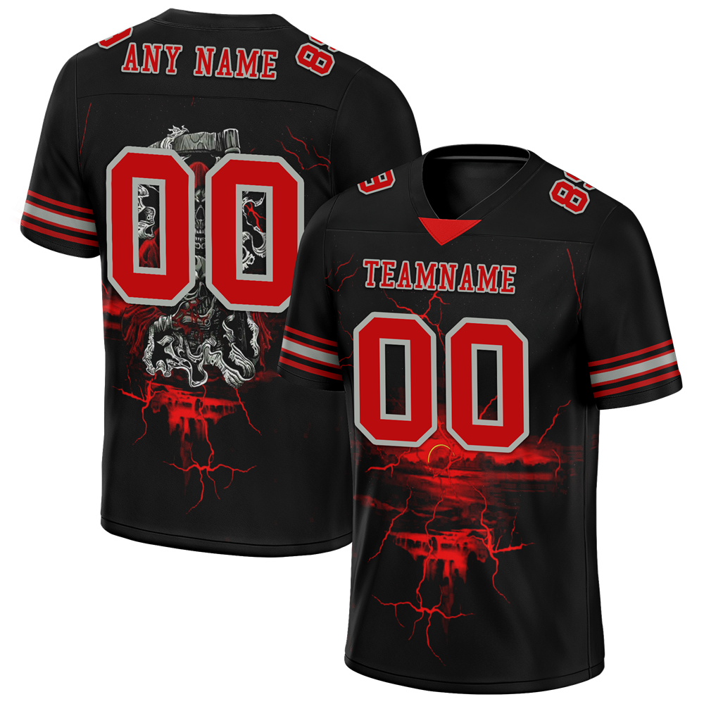 Custom Black Skull Fashion Red Personalized Authentic Football Jersey FBJ02-bc0fbaa