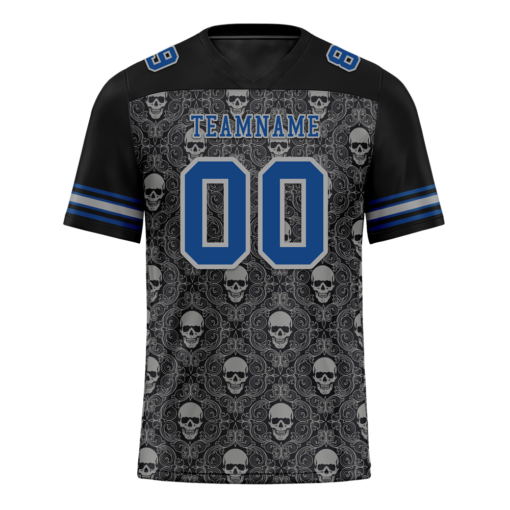 Custom Black Grey Skull Fashion Blue Personalized Authentic Football Jersey FBJ02-bc0fbaf