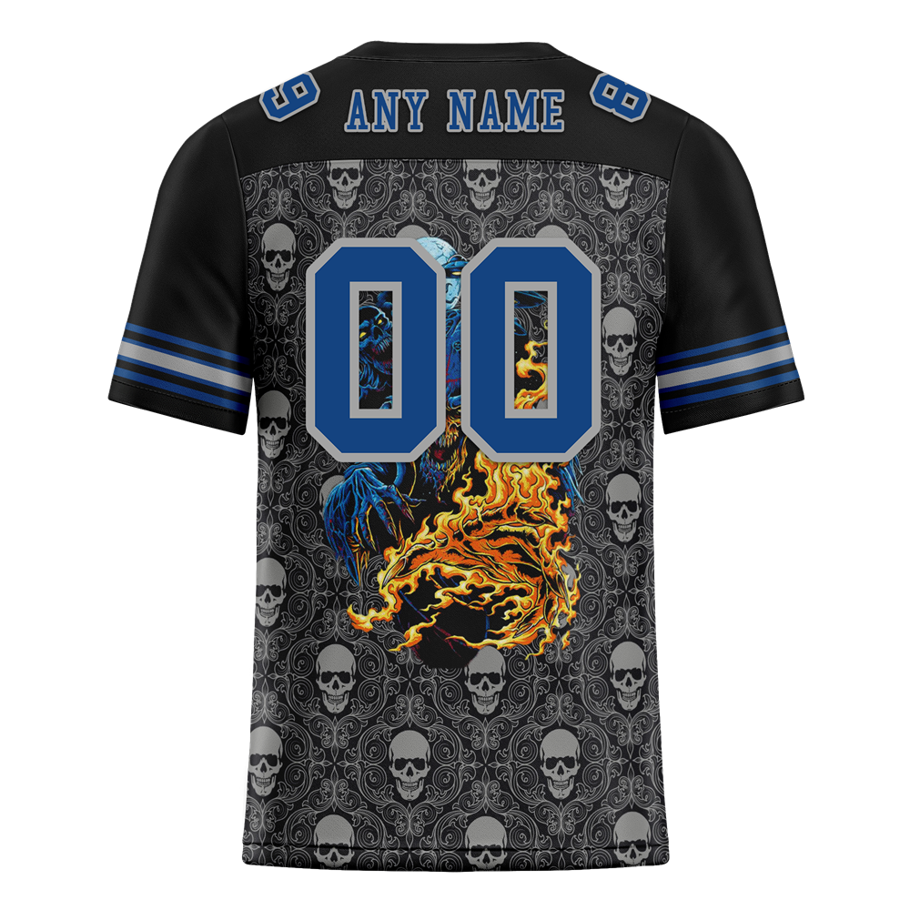 Custom Black Grey Skull Fashion Blue Personalized Authentic Football Jersey FBJ02-bc0fbaf