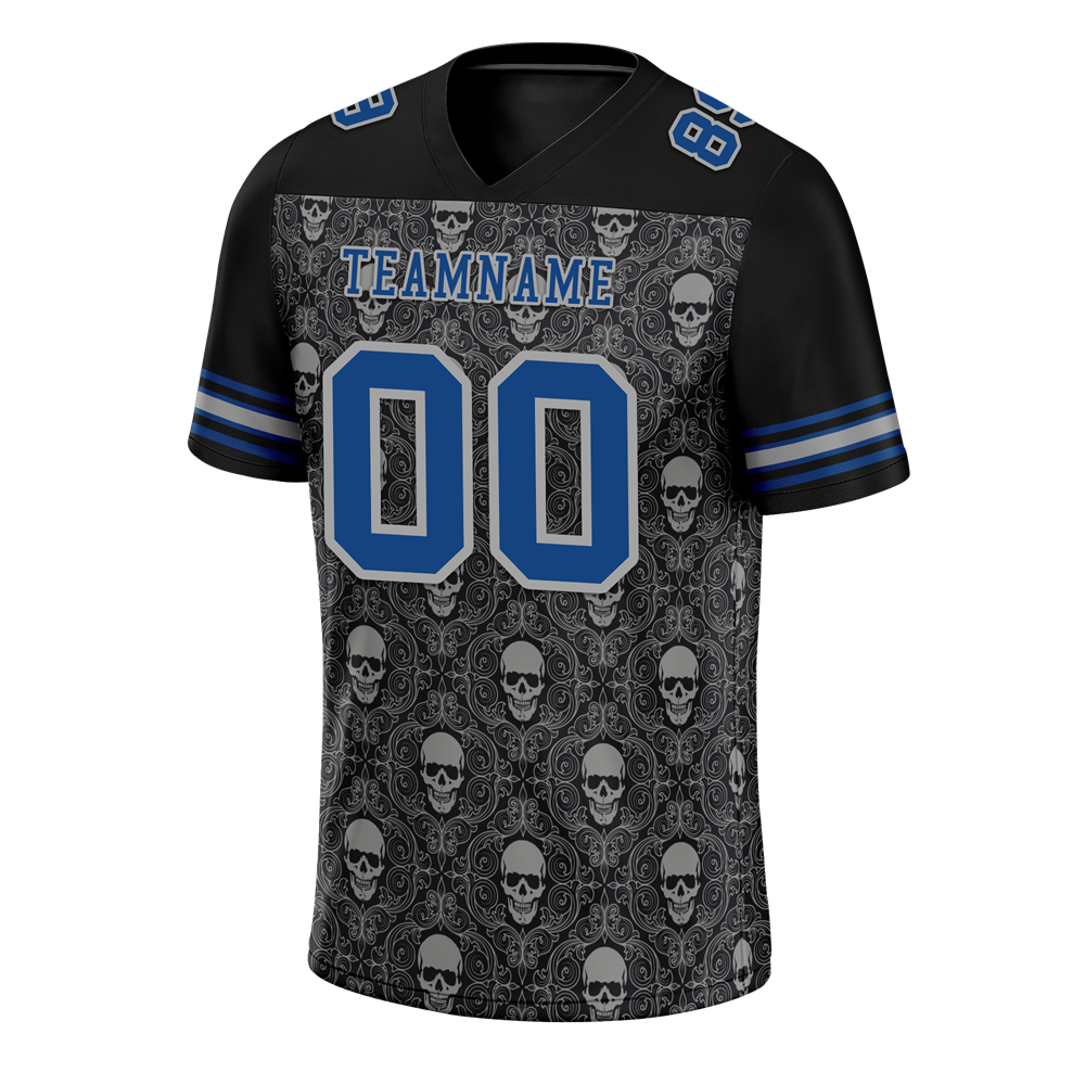 Custom Black Grey Skull Fashion Blue Personalized Authentic Football Jersey FBJ02-bc0fbaf
