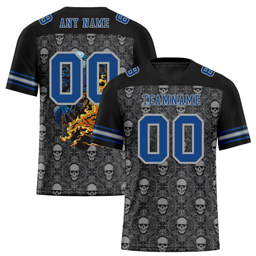 Custom Black Grey Skull Fashion Blue Personalized Authentic Football Jersey FBJ02-bc0fbaf