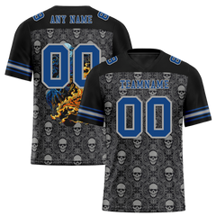 Custom Black Grey Skull Fashion Blue Personalized Authentic Football Jersey FBJ02-bc0fbaf