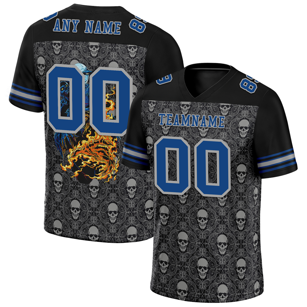 Custom Black Grey Skull Fashion Blue Personalized Authentic Football Jersey FBJ02-bc0fbaf