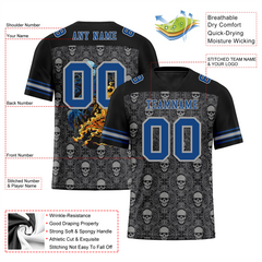 Custom Black Grey Skull Fashion Blue Personalized Authentic Football Jersey FBJ02-bc0fbaf