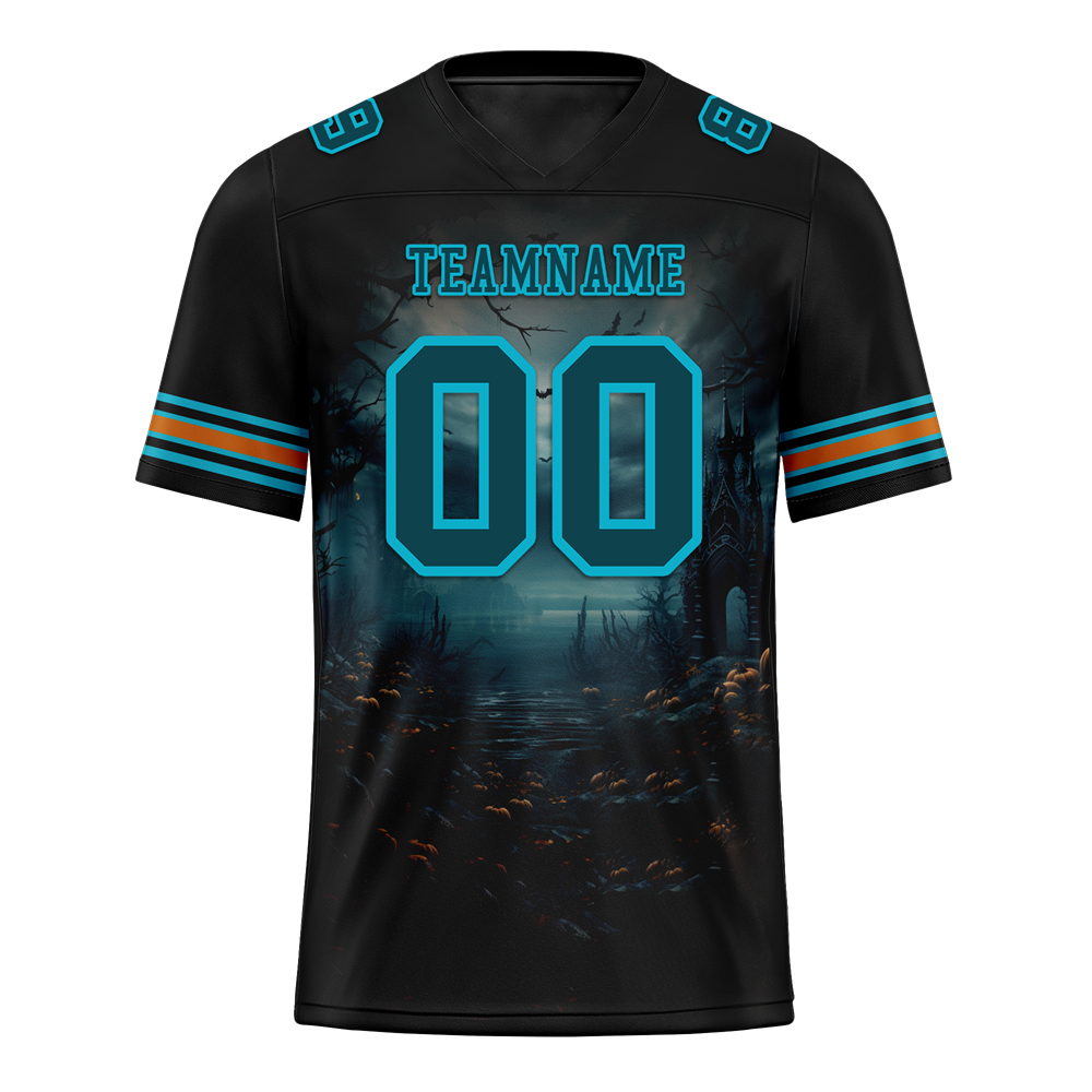 Custom Black Skull Fashion Aqua Personalized Authentic Football Jersey FBJ02-bc0fba9