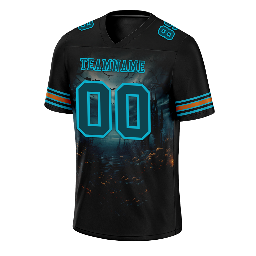 Custom Black Skull Fashion Aqua Personalized Authentic Football Jersey FBJ02-bc0fba9