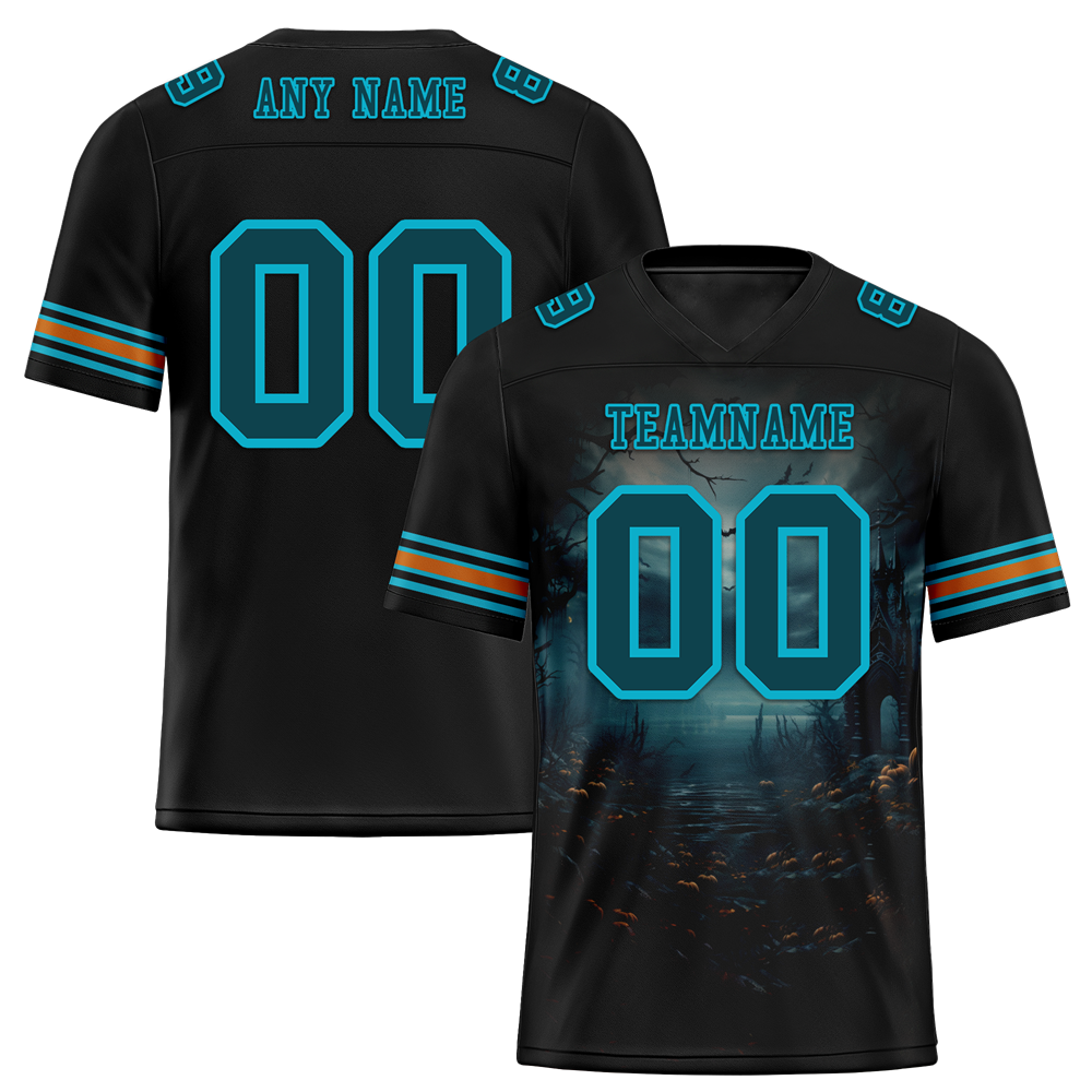 Custom Black Skull Fashion Aqua Personalized Authentic Football Jersey FBJ02-bc0fba9