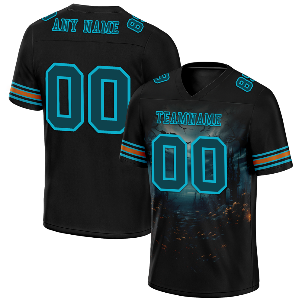Custom Black Skull Fashion Aqua Personalized Authentic Football Jersey FBJ02-bc0fba9