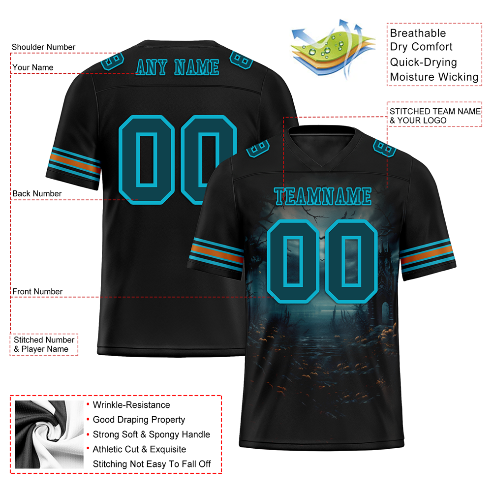 Custom Black Skull Fashion Aqua Personalized Authentic Football Jersey FBJ02-bc0fba9