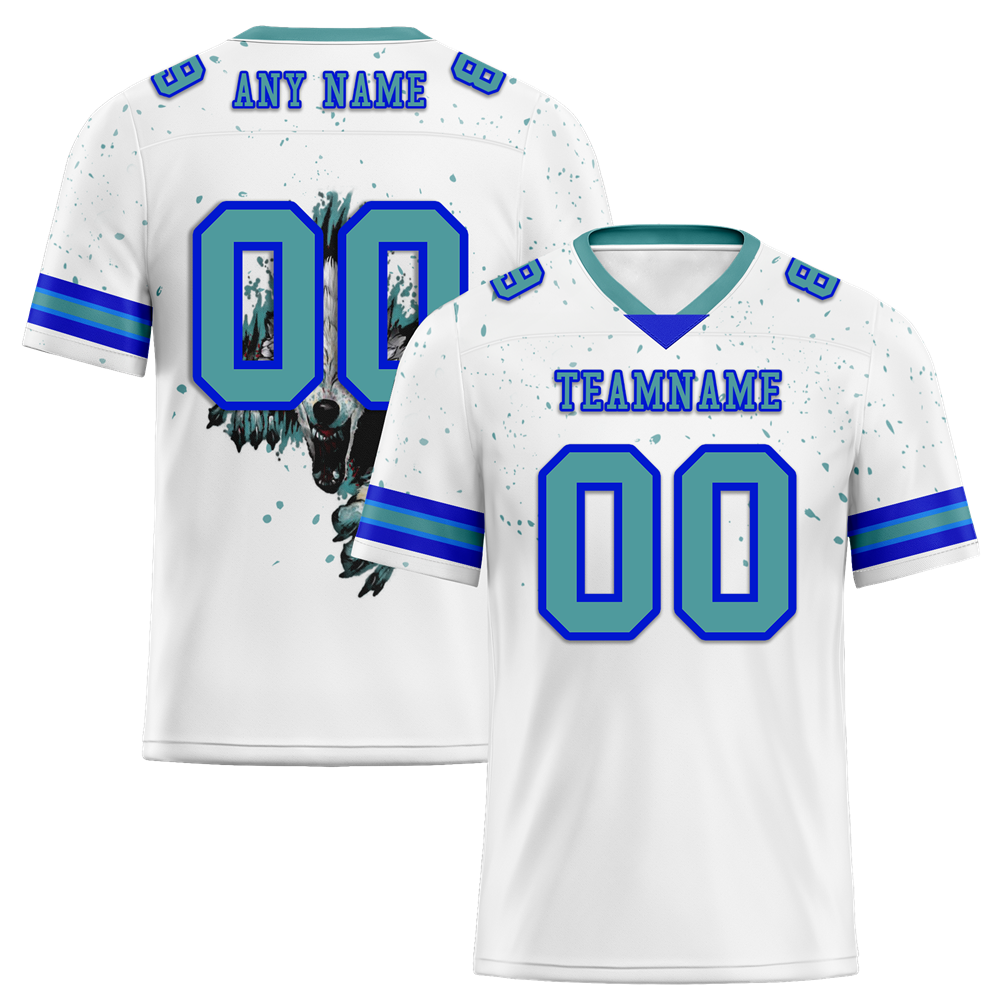 Custom White Skull Fashion Aqua Personalized Authentic Football Jersey FBJ02-bc0fbba