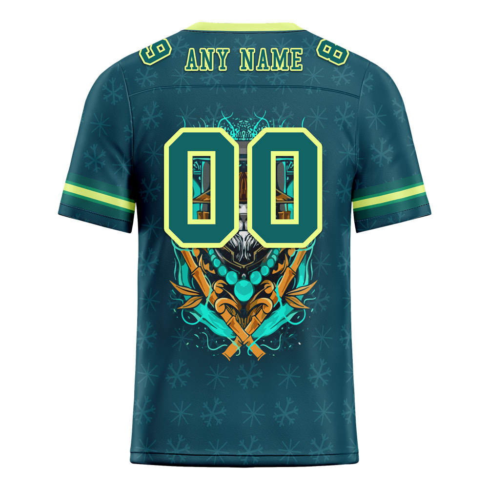 Custom Green Skull Fashion Aqua Personalized Authentic Football Jersey FBJ02-bc0fbb7