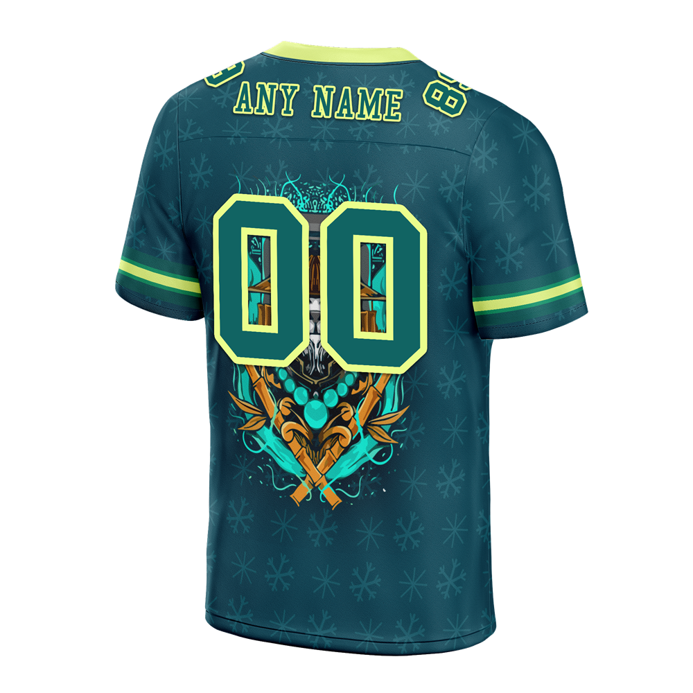Custom Green Skull Fashion Aqua Personalized Authentic Football Jersey FBJ02-bc0fbb7