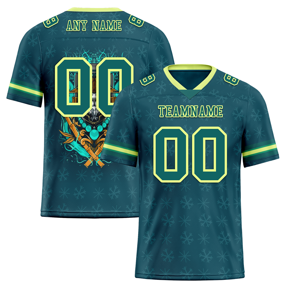 Custom Green Skull Fashion Aqua Personalized Authentic Football Jersey FBJ02-bc0fbb7