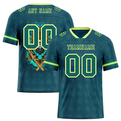 Custom Green Skull Fashion Aqua Personalized Authentic Football Jersey FBJ02-bc0fbb7