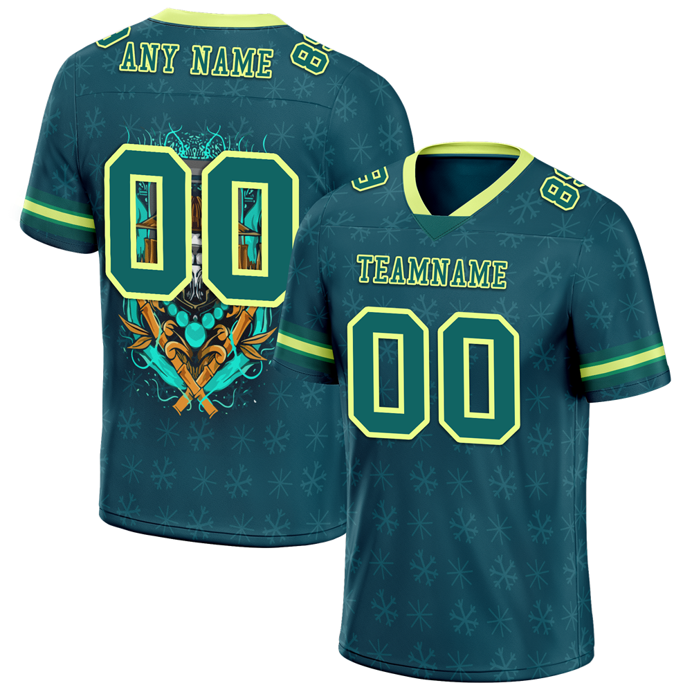 Custom Green Skull Fashion Aqua Personalized Authentic Football Jersey FBJ02-bc0fbb7