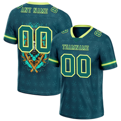 Custom Green Skull Fashion Aqua Personalized Authentic Football Jersey FBJ02-bc0fbb7