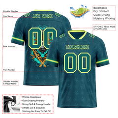 Custom Green Skull Fashion Aqua Personalized Authentic Football Jersey FBJ02-bc0fbb7