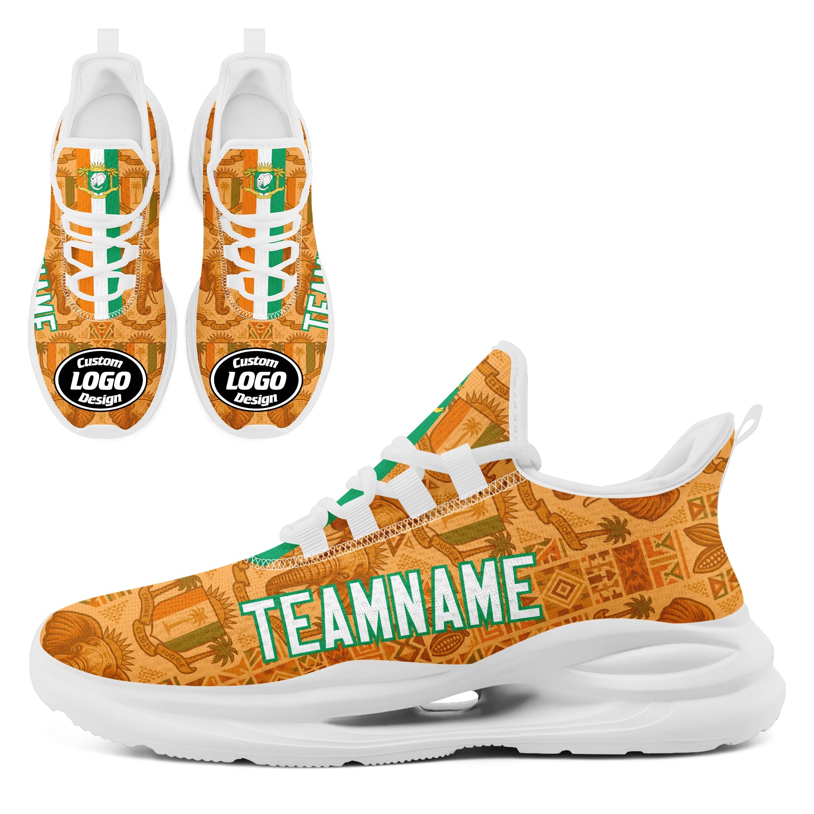 Custom Ivory Coast 2026 World Cup High Quality Soccer Stadium Version Jersey Sneakers Sports Shoes and Hat Combo Offer Personalized Team Name and Logo ZH-F007055-003