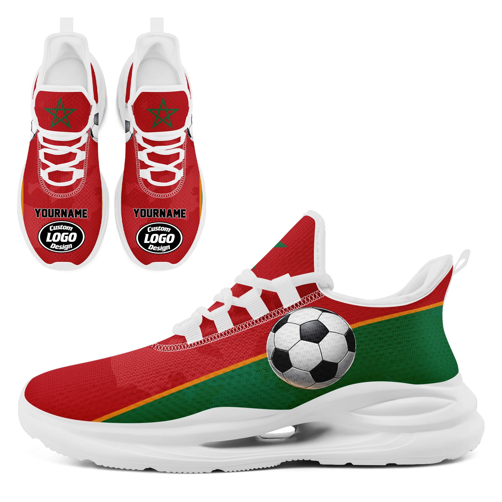 Custom 2026 World Cup Morocco High Quality Soccer Stadium Version Jersey Sneakers Sports Shoes and Hat Combo Offer Personalized Team Name and Logo ZH-F009134-3