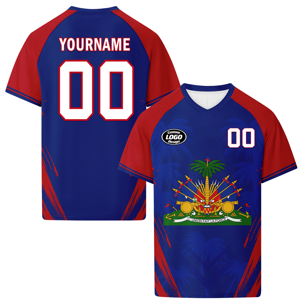 Custom Haiti 2026 World Cup High Quality Soccer Stadium Version Jersey Sneakers Sports Shoes and Hat Combo Offer Personalized Team Name and Logo ZH-F00667-2