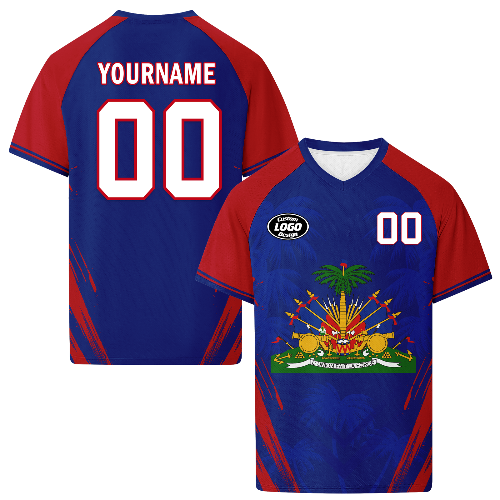 Custom Haiti 2026 World Cup High Quality Soccer Stadium Version Jersey Sneakers Sports Shoes and Hat Combo Offer Personalized Team Name and Logo ZH-F00667-2