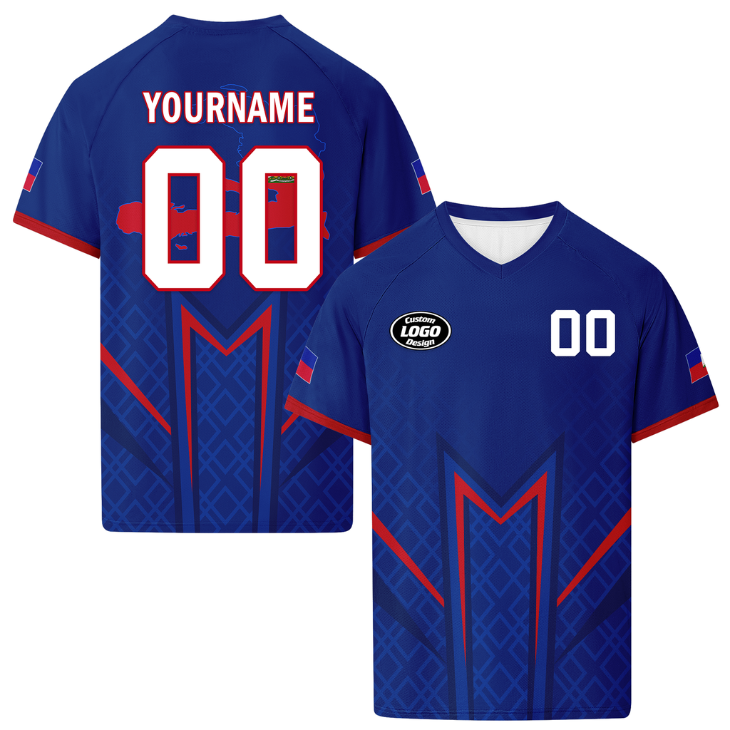 Custom Haiti 2026 World Cup High Quality Soccer Stadium Version Jersey Sneakers Sports Shoes and Hat Combo Offer Personalized Team Name and Logo ZH-F00667-3
