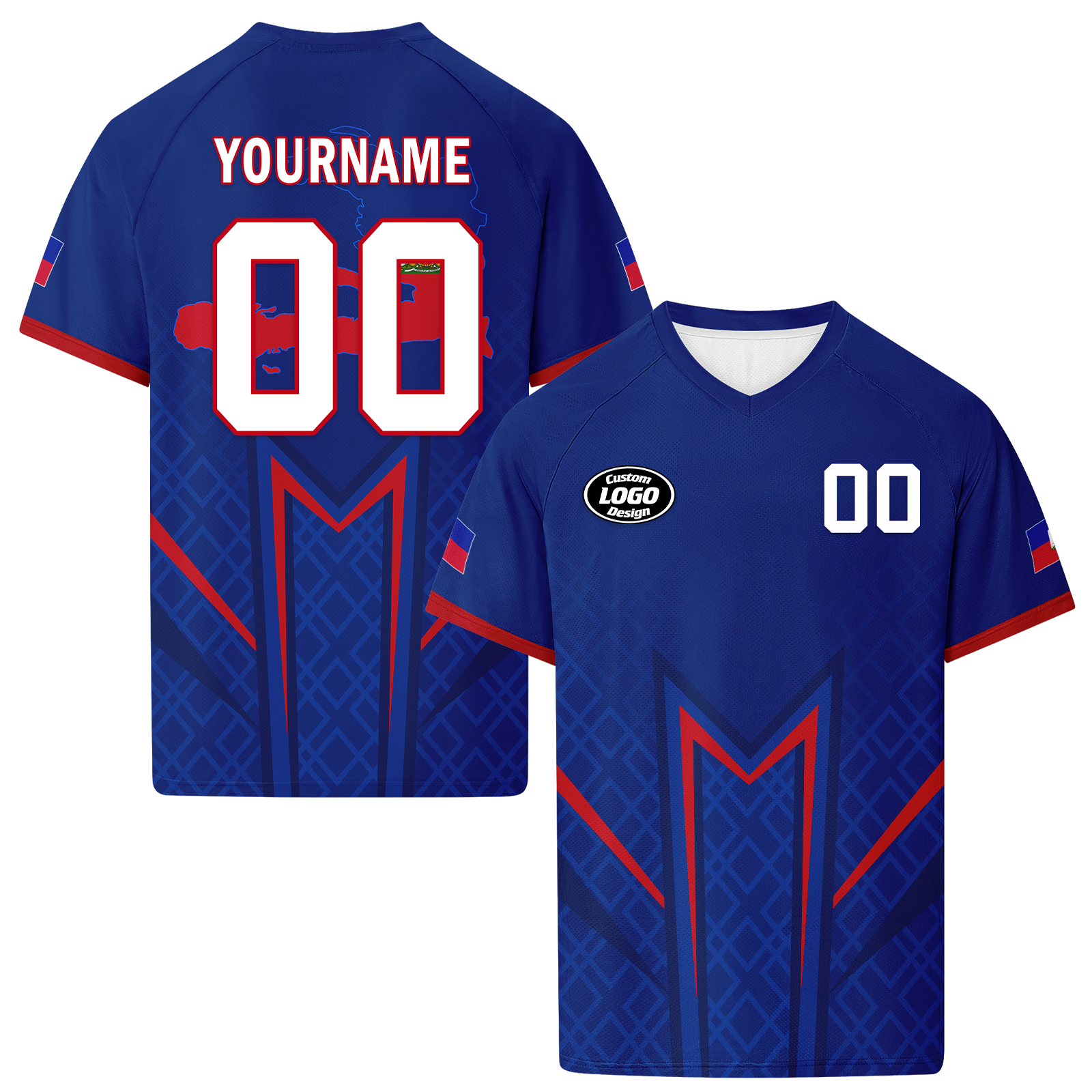 Custom Haiti 2026 World Cup High Quality Soccer Stadium Version Jersey Sneakers Sports Shoes and Hat Combo Offer Personalized Team Name and Logo ZH-F00667-3