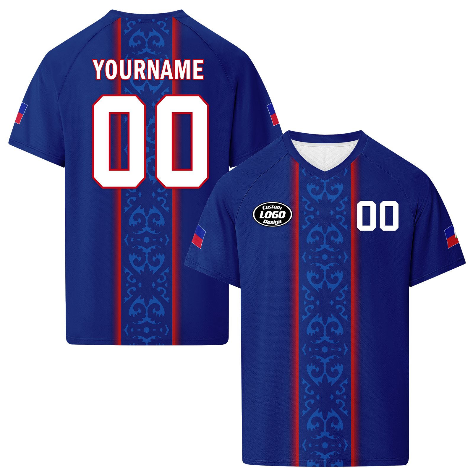 Custom Haiti 2026 World Cup High Quality Soccer Stadium Version Jersey Sneakers Sports Shoes and Hat Combo Offer Personalized Team Name and Logo ZH-F00667-4
