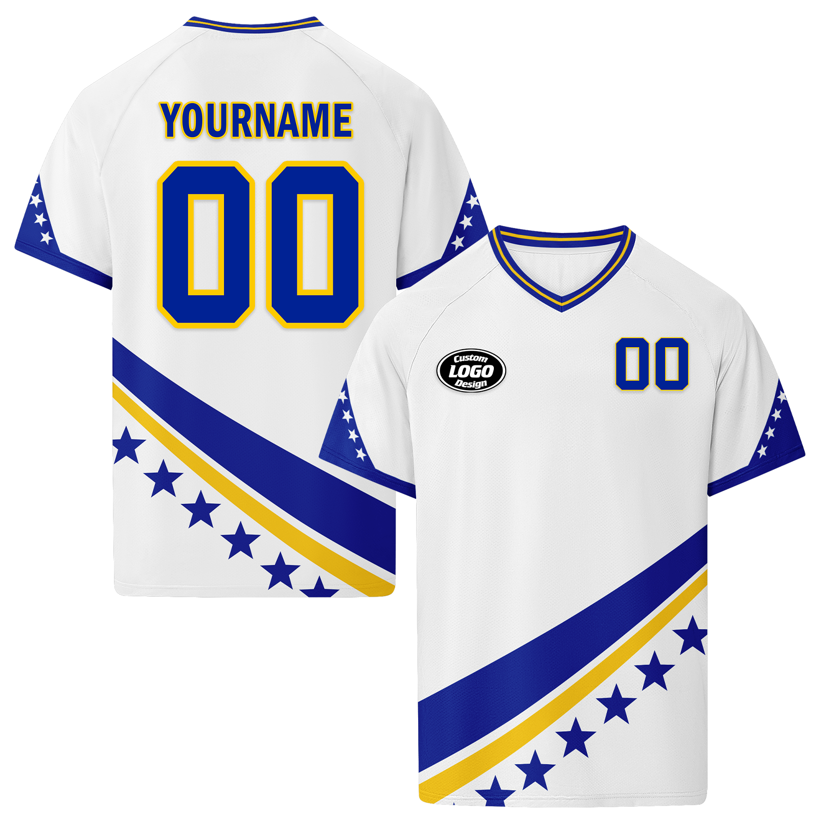 Custom Bosnia and Herzegovina 2026 World Cup High Quality Soccer Stadium Version Jersey Sneakers Sports Shoes and Hat Combo Offer Personalized Team Name and Logo ZH-F006103-1