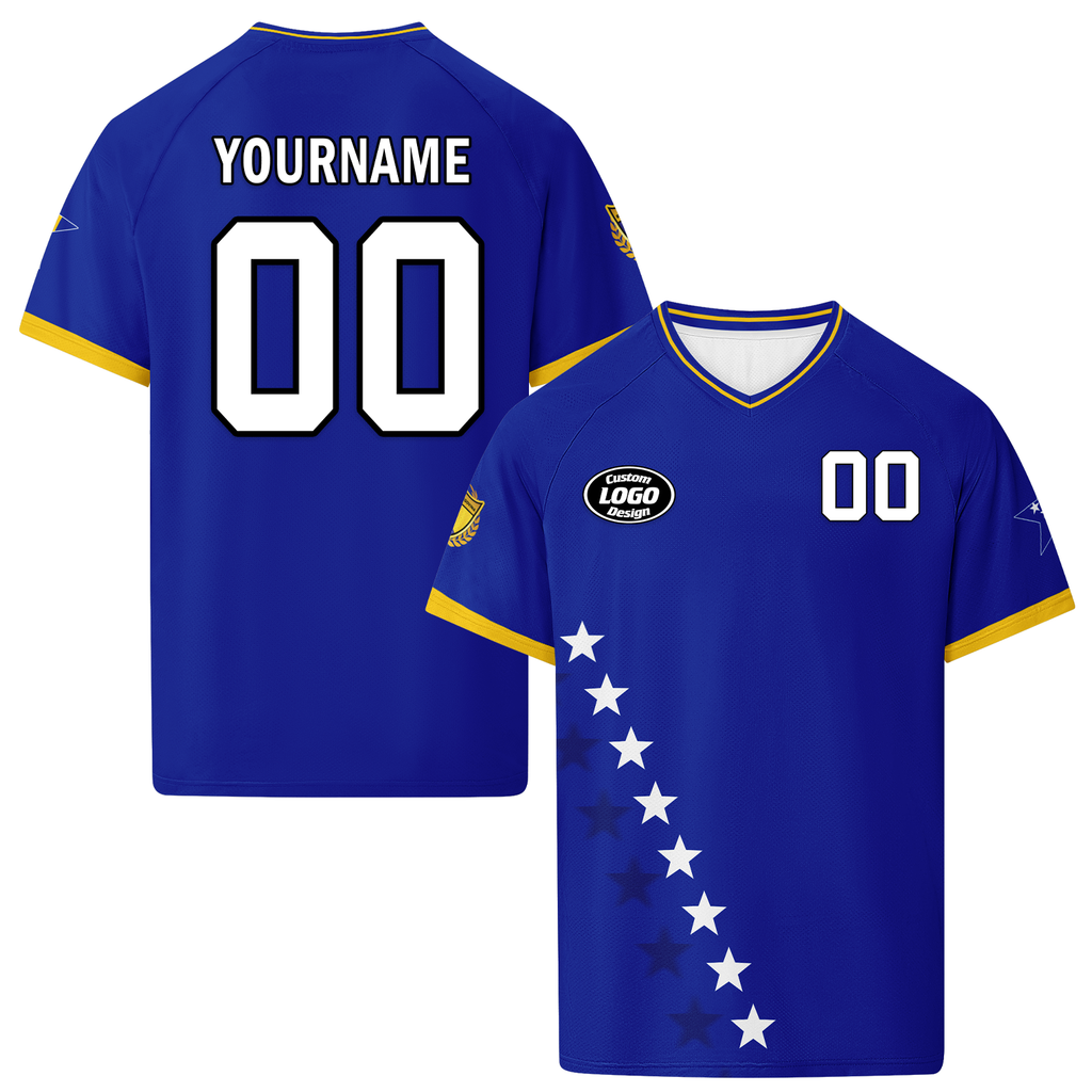 Custom Bosnia and Herzegovina 2026 World Cup High Quality Soccer Stadium Version Jersey Sneakers Sports Shoes and Hat Combo Offer Personalized Team Name and Logo ZH-F006103-2