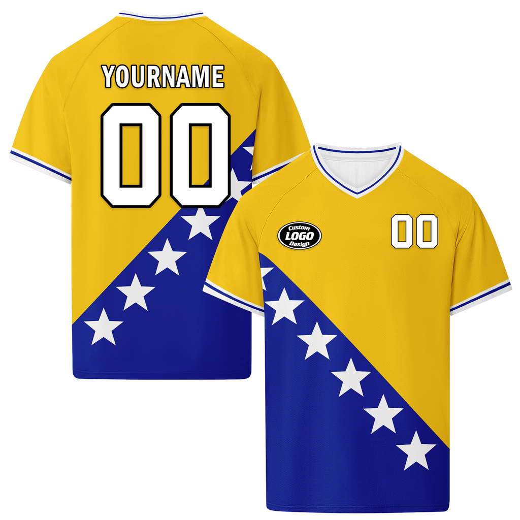 Custom Bosnia and Herzegovina 2026 World Cup High Quality Soccer Stadium Version Jersey Sneakers Sports Shoes and Hat Combo Offer Personalized Team Name and Logo ZH-F006103-3