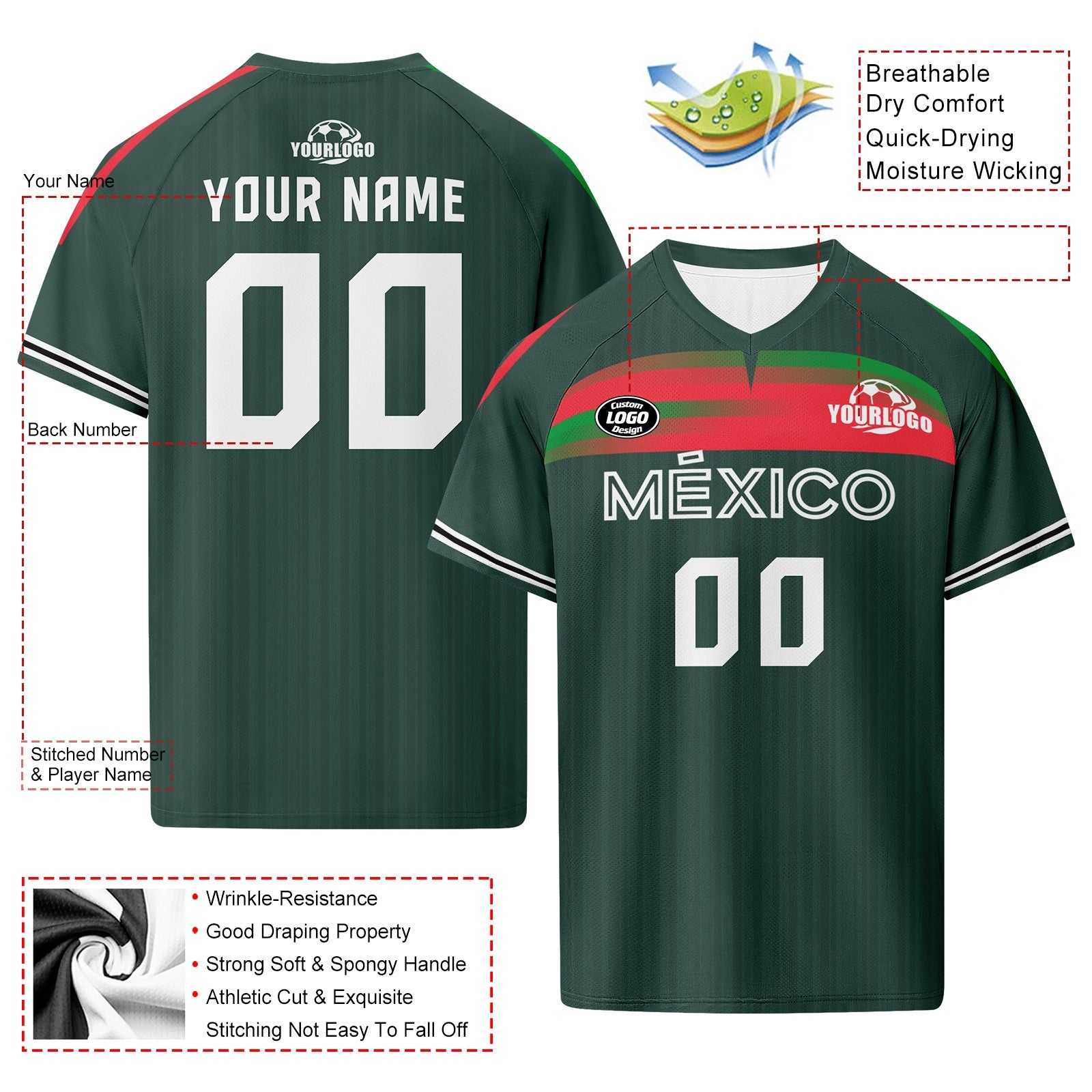 Custom Mexico 2026 World Cup Football Shirt Customized Soccer Jersey for Fans Add Your Name & Number FZ190-F007037-001