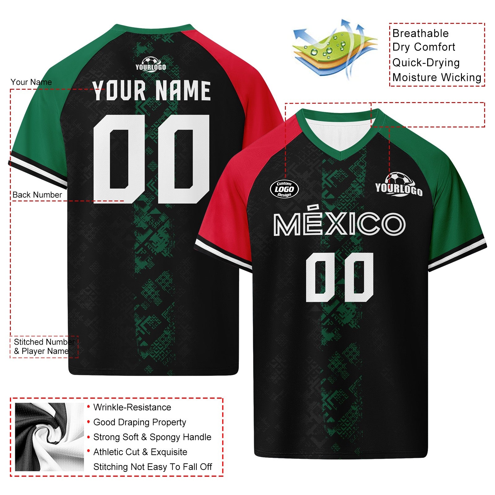 Custom Mexico 2026 World Cup Football Shirt Customized Soccer Jersey for Fans Add Your Name & Number FZ190-F007037-002