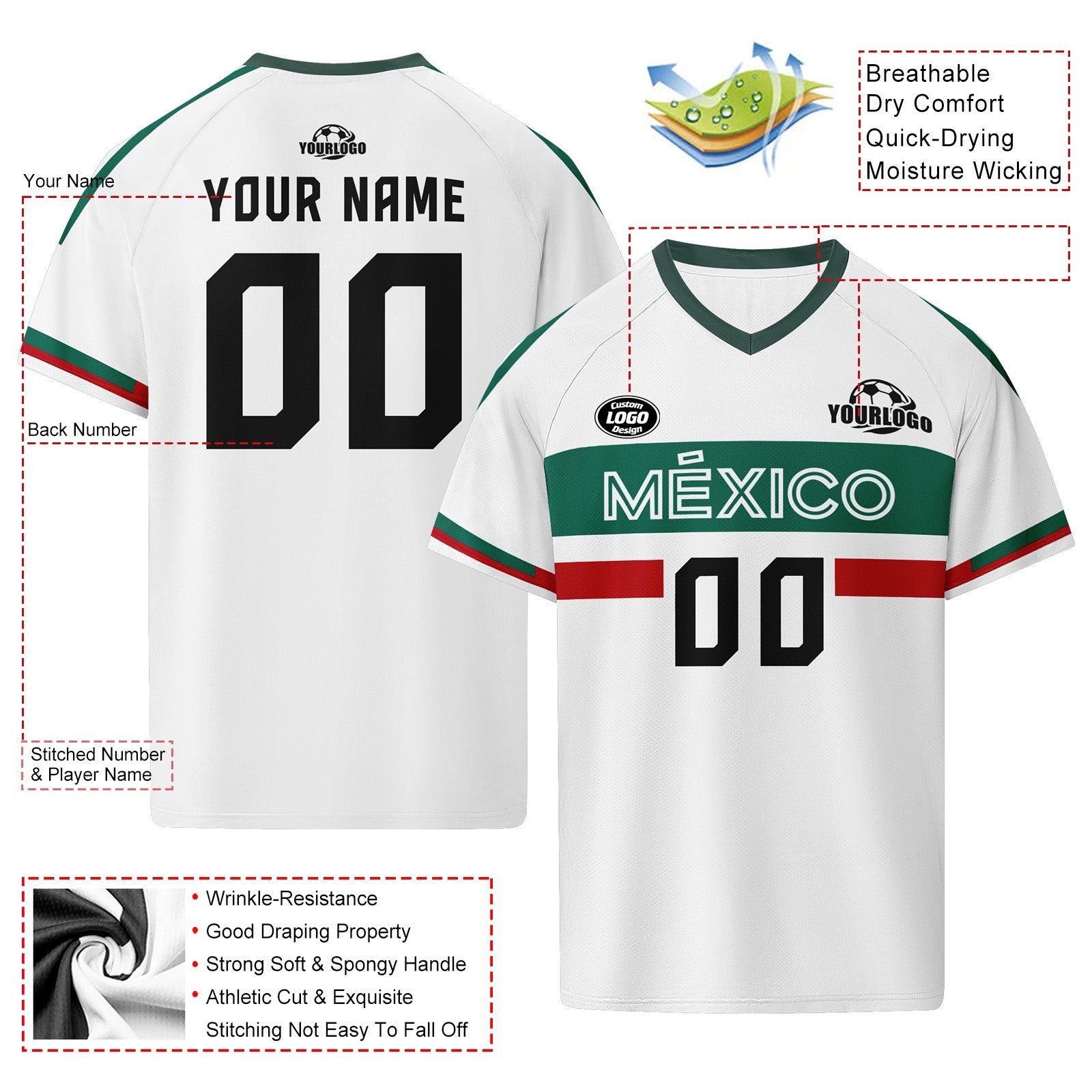 Custom Mexico 2026 World Cup Football Shirt Customized Soccer Jersey for Fans Add Your Name & Number FZ190-F007037-003