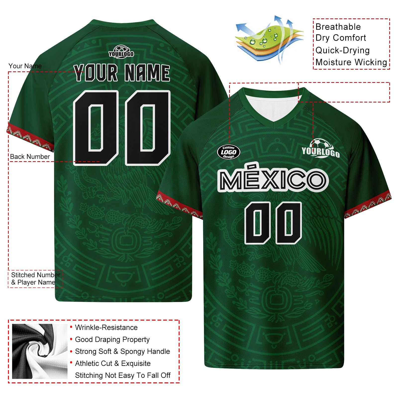 Custom Mexico 2026 World Cup Football Shirt Customized Soccer Jersey for Fans Add Your Name & Number FZ190-F007037-008