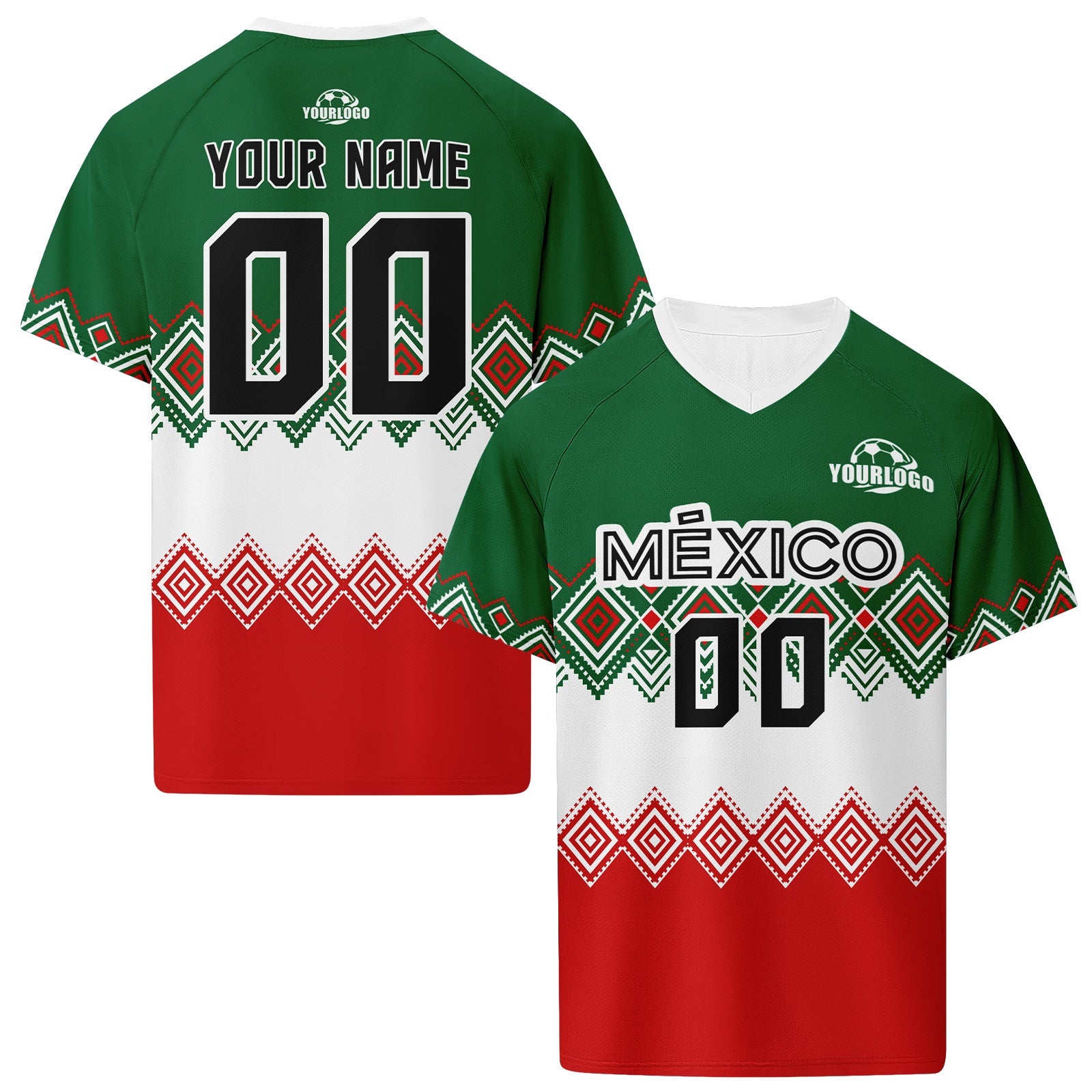 Custom Mexico 2026 World Cup High Quality Soccer Stadium Version Jersey Sneakers Sports Shoes and Hat Combo Offer Personalized Team Name and Logo ZH-F007043-009