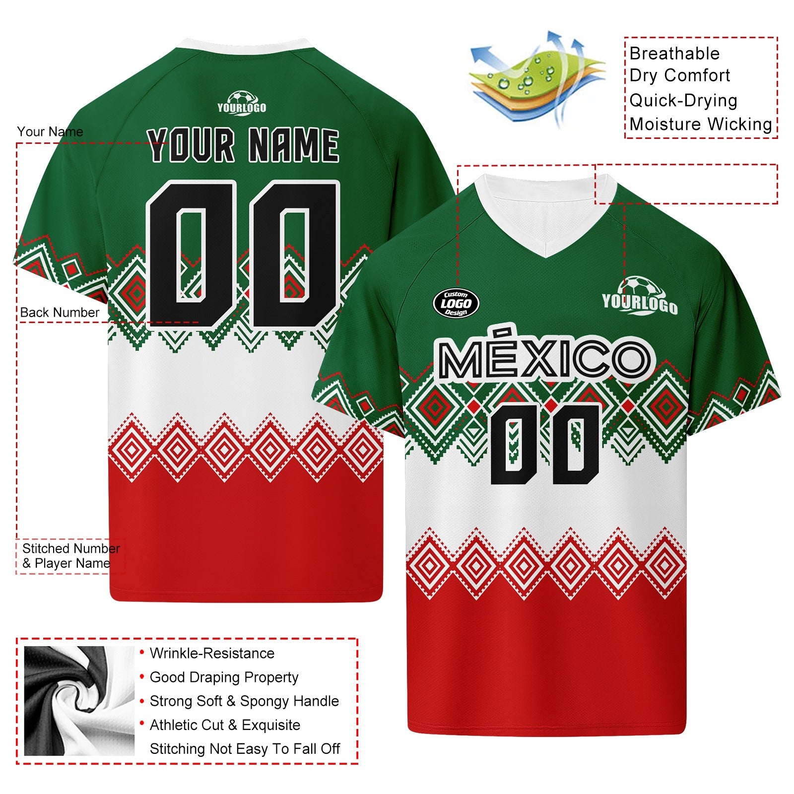 Custom Mexico 2026 World Cup Football Shirt Customized Soccer Jersey for Fans Add Your Name & Number FZ190-F007037-009