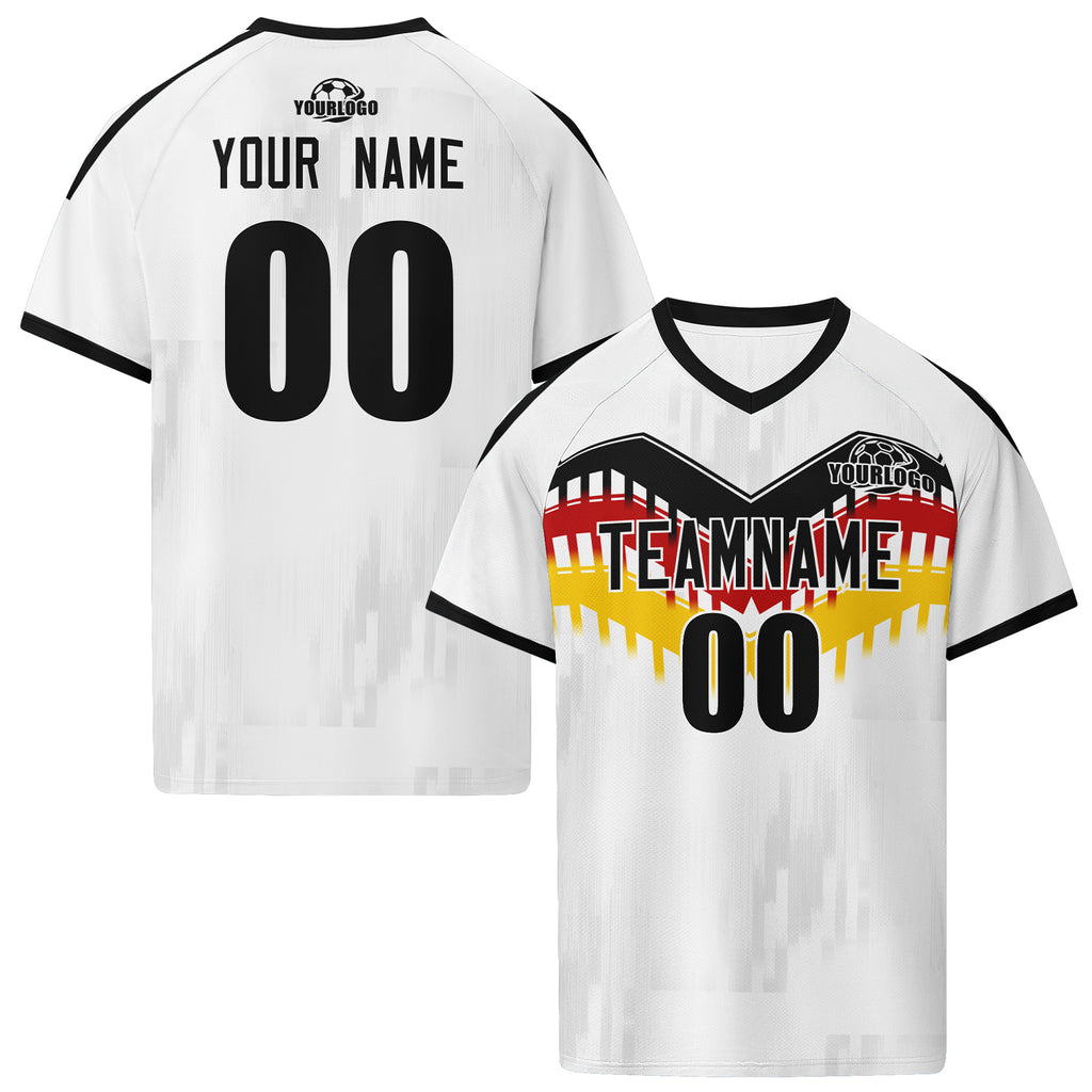 Custom Germany 2026 World Cup High Quality Soccer Stadium Version Jersey Sneakers Sports Shoes and Hat Combo Offer Personalized Team Name and Logo ZH-F007046-001