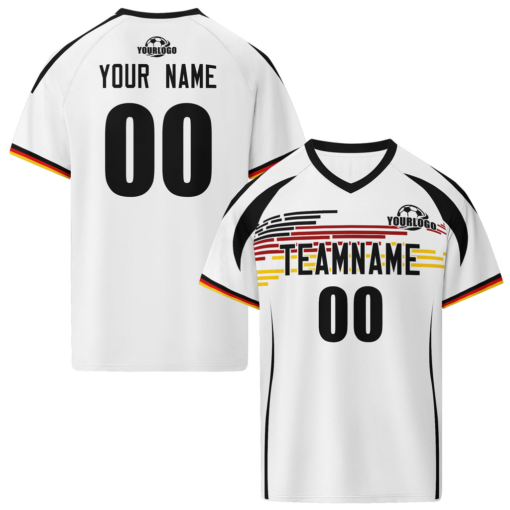 Custom Germany 2026 World Cup High Quality Soccer Stadium Version Jersey Sneakers Sports Shoes and Hat Combo Offer Personalized Team Name and Logo ZH-F007046-003