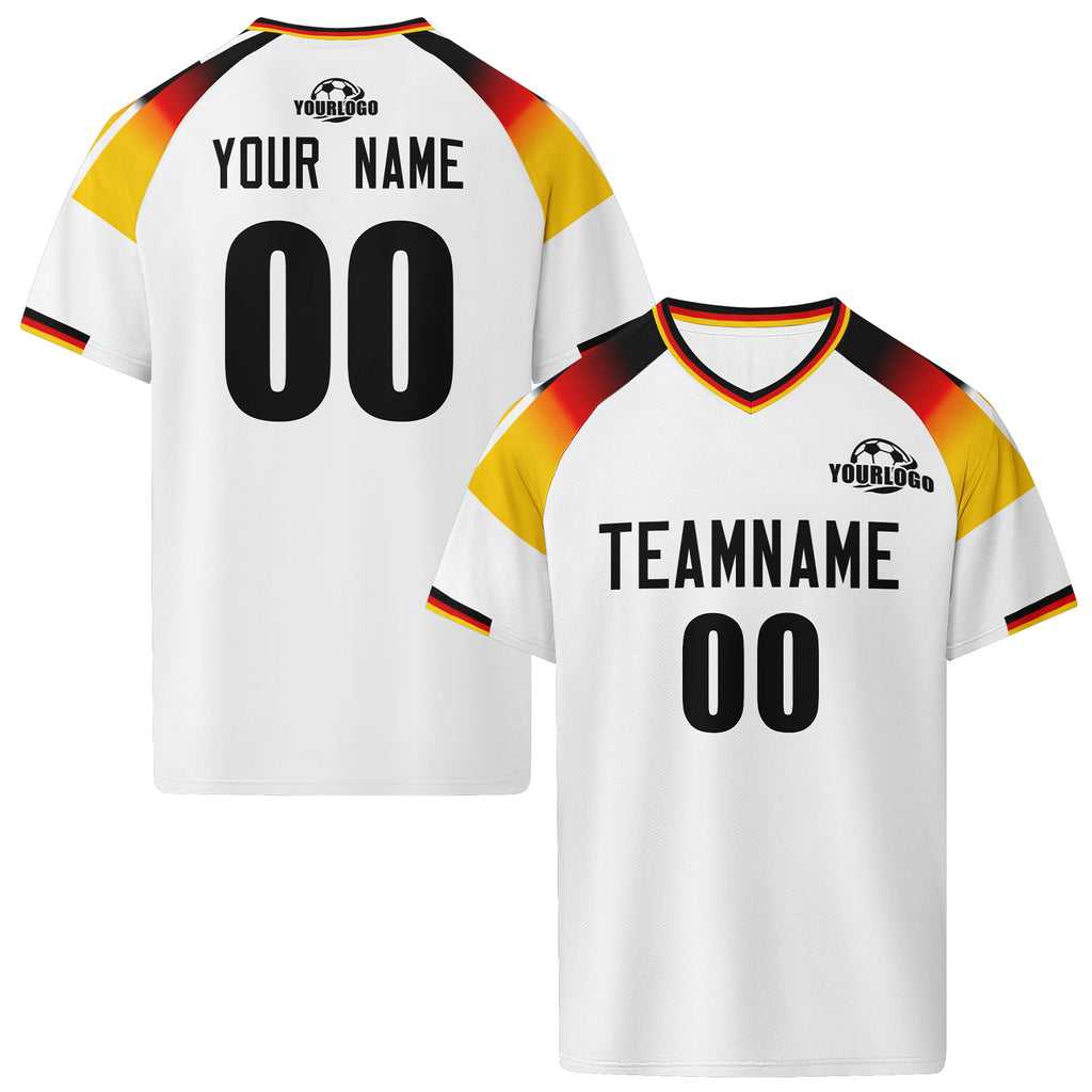 Custom Germany 2026 World Cup High Quality Soccer Stadium Version Jersey Sneakers Sports Shoes and Hat Combo Offer Personalized Team Name and Logo ZH-F007046-004