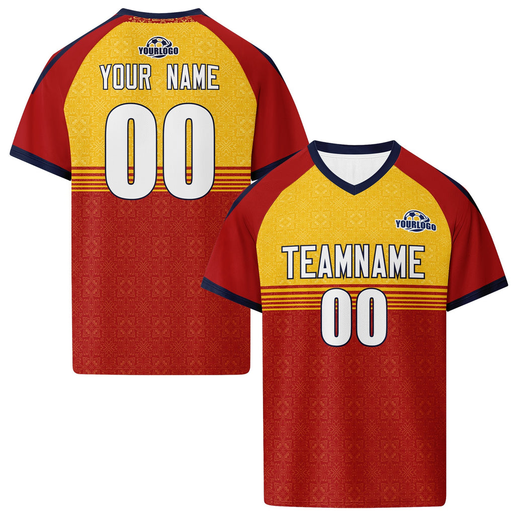 Custom Spain 2026 World Cup High Quality Soccer Stadium Version Jersey Sneakers Sports Shoes and Hat Combo Offer Personalized Team Name and Logo ZH-F007049-005