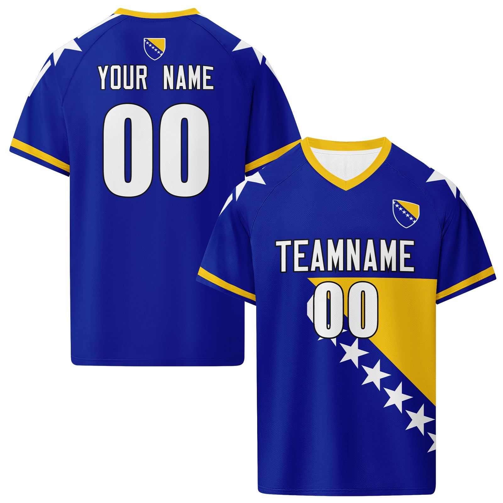 Custom Bosnia and Herzegovina 2026 World Cup High Quality Soccer Stadium Version Jersey Sneakers Sports Shoes and Hat Combo Offer Personalized Team Name and Logo ZH-F007062-001