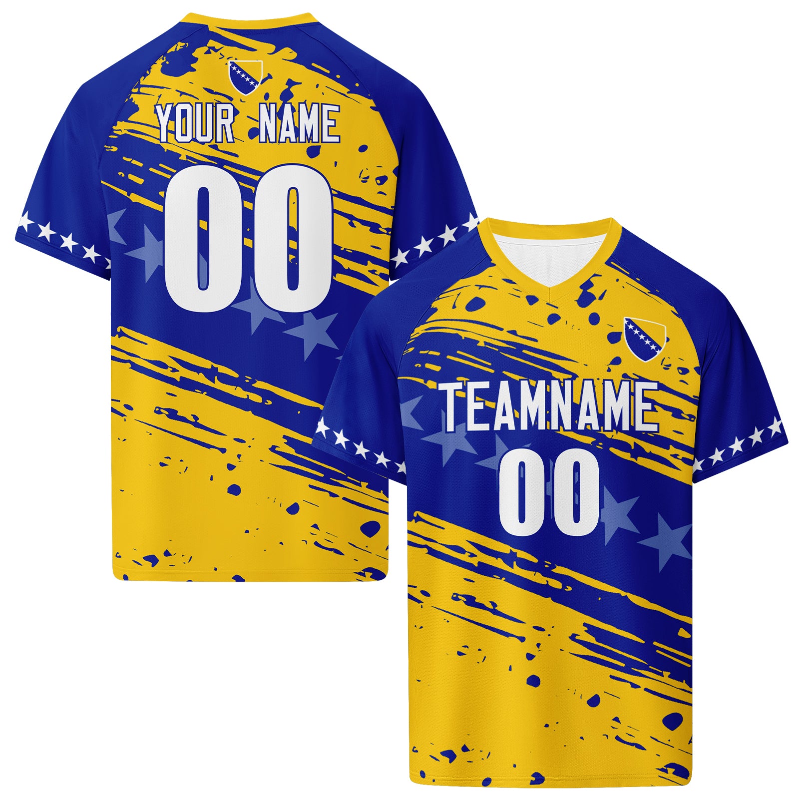 Custom Bosnia and Herzegovina 2026 World Cup High Quality Soccer Stadium Version Jersey Sneakers Sports Shoes and Hat Combo Offer Personalized Team Name and Logo ZH-F007062-003