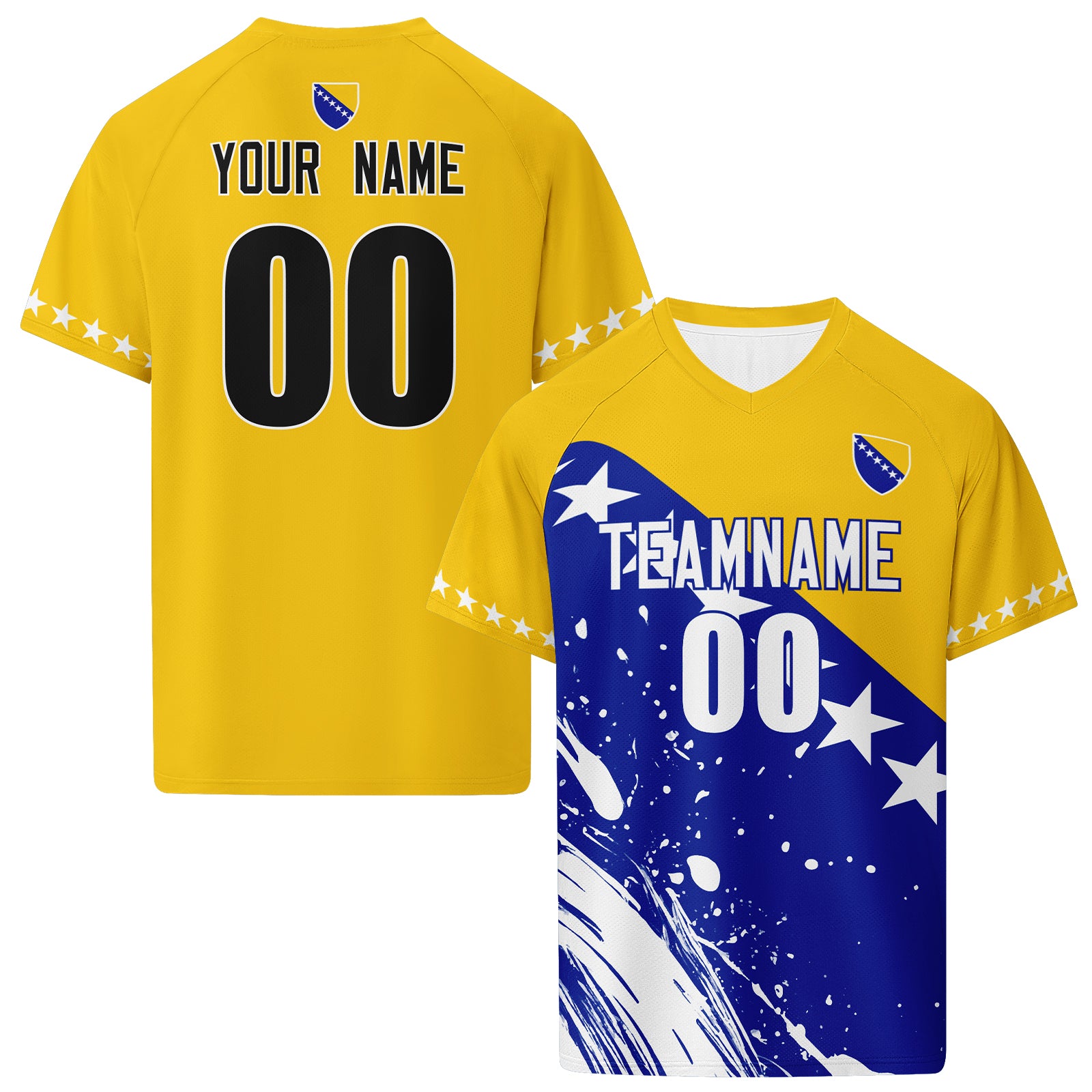 Custom Bosnia and Herzegovina 2026 World Cup High Quality Soccer Stadium Version Jersey Sneakers Sports Shoes and Hat Combo Offer Personalized Team Name and Logo ZH-F007062-004