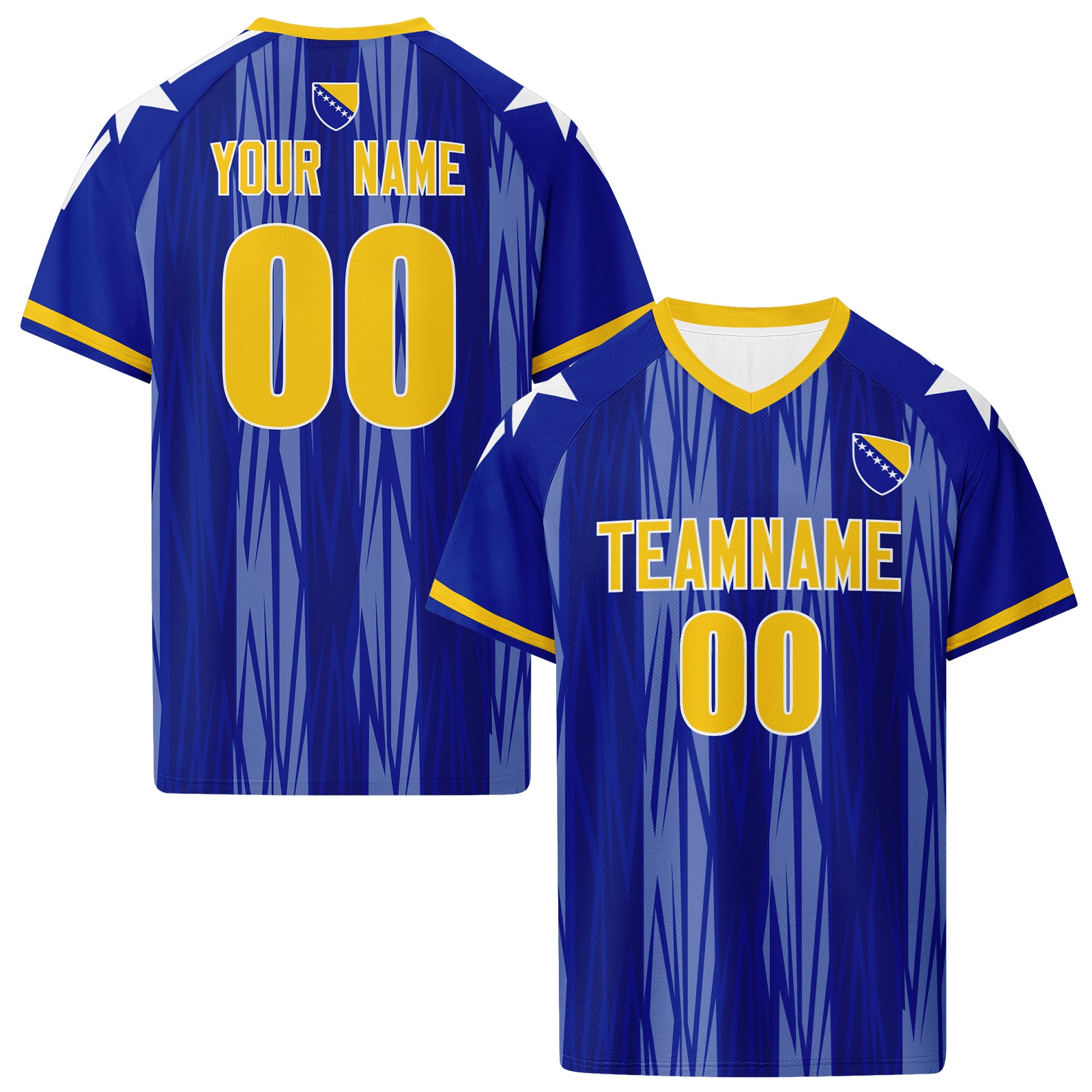 Custom Bosnia and Herzegovina 2026 World Cup High Quality Soccer Stadium Version Jersey Sneakers Sports Shoes and Hat Combo Offer Personalized Team Name and Logo ZH-F007062-006