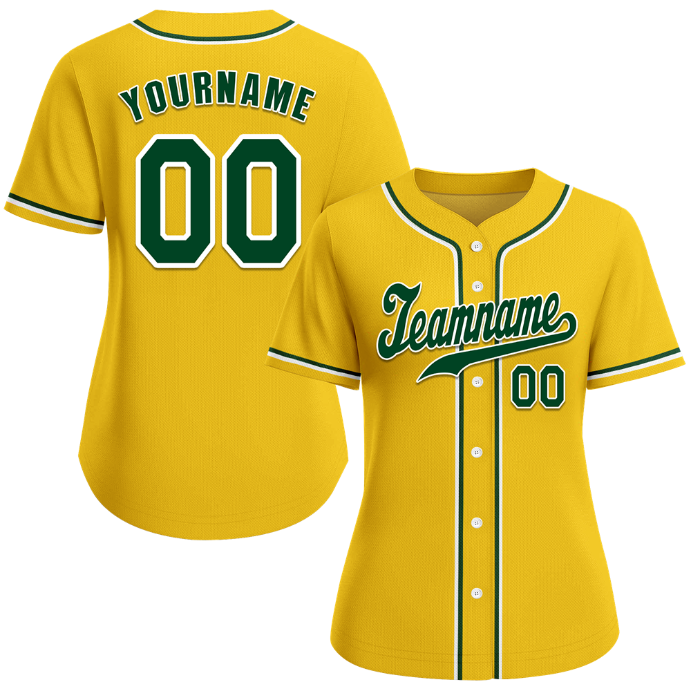 Custom Yellow Classic Style Green Authentic Baseball Jersey